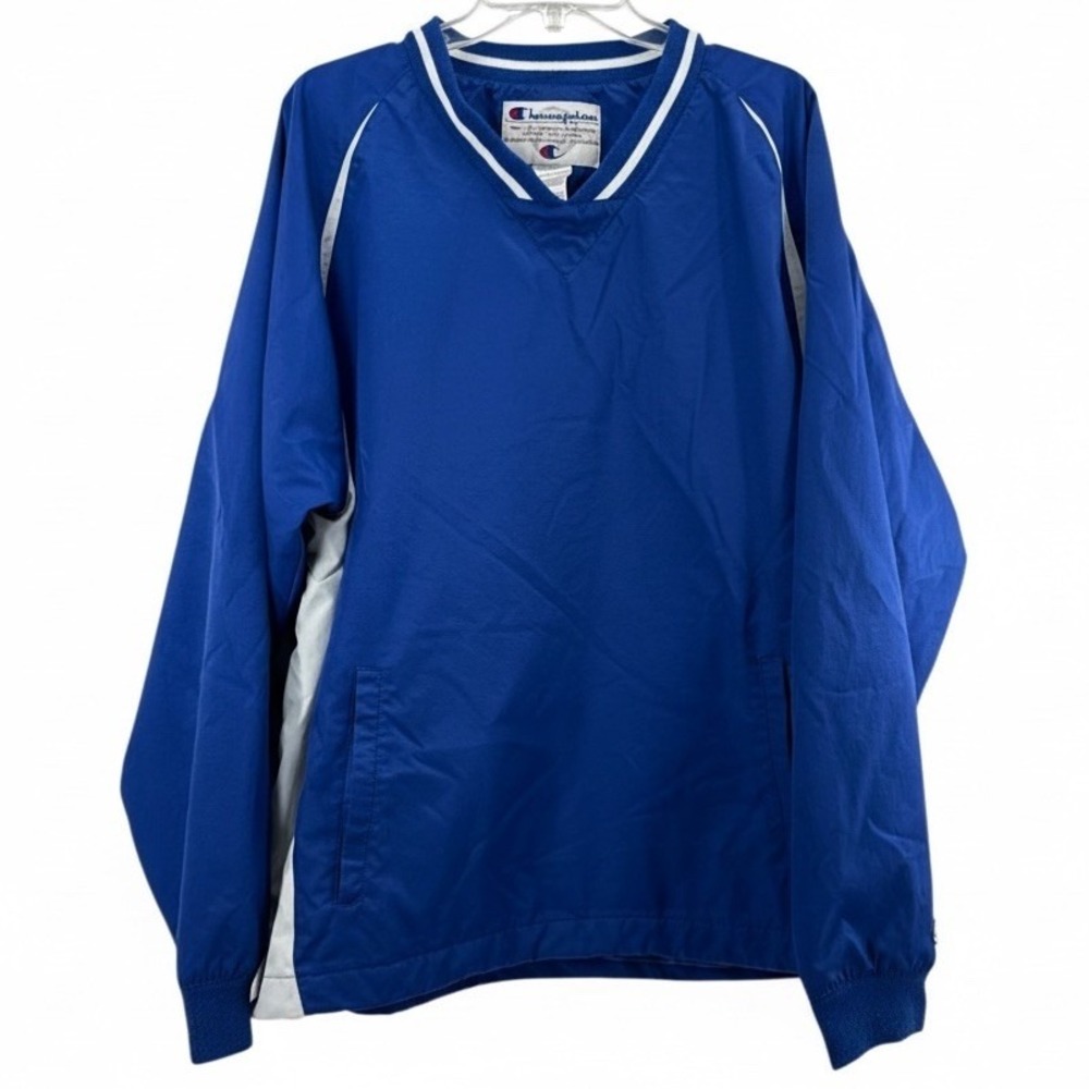 Vintage Champion Baggy Windbreaker L Oversized zip up pockets blue